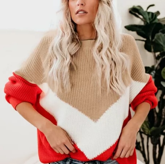 Colorblock Chevron Stripe Sweater M - Picture 2 of 7